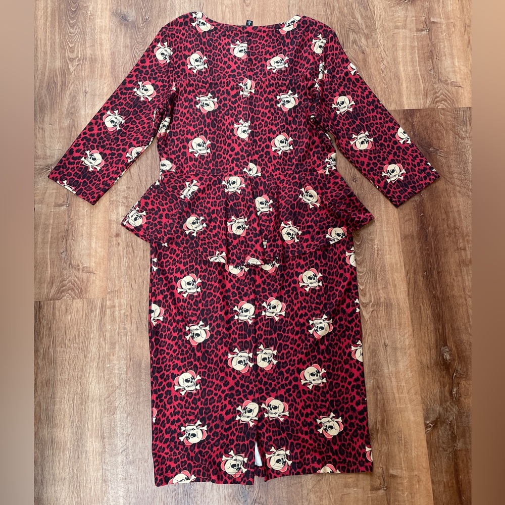 Torrid Skull Peplum Dress Leopard‎ Print Size 12 Goth Halloween Stretch Bodycon - Picture 4 of 11